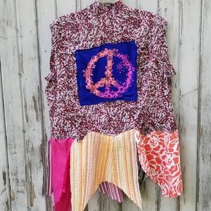 Peace Floral Boho Patchwork Shirt Upcycled